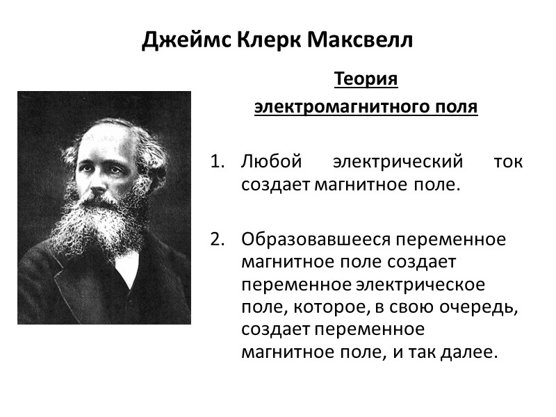 Джеймс Клерк Максвелл Теория  электромагнитного поля  Любой электрический ток создает магнитное поле.